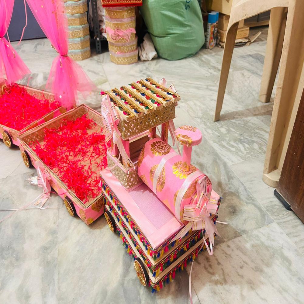 Vayu Art & Crafts Pinewood Trousseau Train Gift Hamper