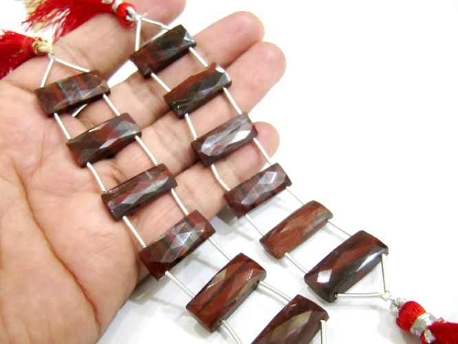 Natural Brown Jasper Cushion Shape Briolettte Faceted 10X22mm Double Drilled Beads Sold as a Strand of 6 Beads