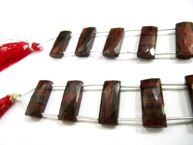 Natural Brown Jasper Cushion Shape Briolettte Faceted 10X22mm Double Drilled Beads Sold as a Strand of 6 Beads