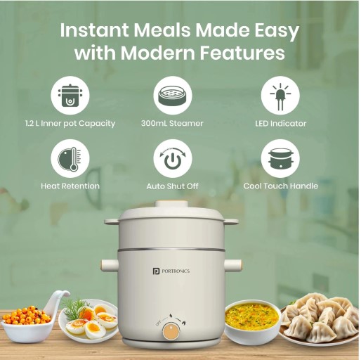 Portronics Anymeal Multifunctional 1.5L Electric Kettle With Steamer, Dual Temperature,600W Multi Cooker Electric Kettle (1.5 L, Beige)