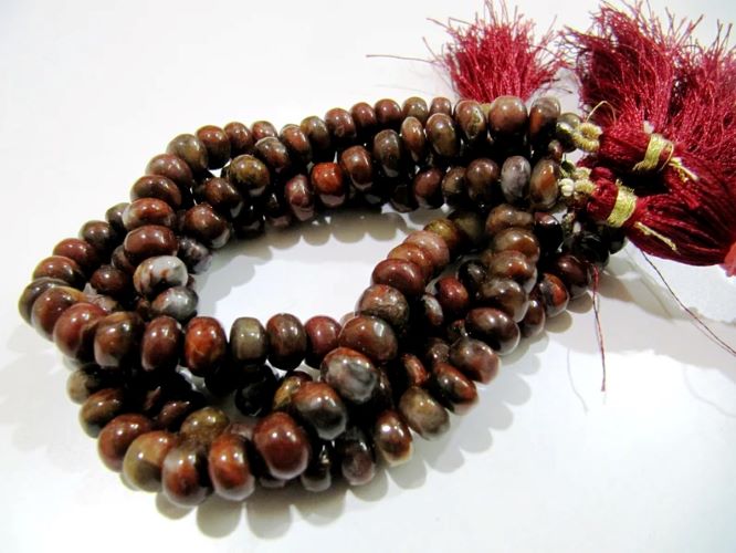 Natural Blood Agate Smooth Rondelle Beads / Red Tiger Eye Jade Beads 8-9mm Size Strand 8 inch 