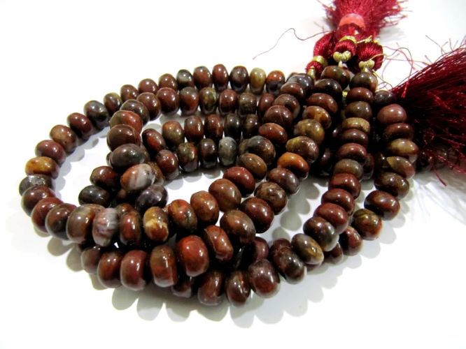 Natural Blood Agate Smooth Rondelle Beads / Red Tiger Eye Jade Beads 8-9mm Size Strand 8 inch 