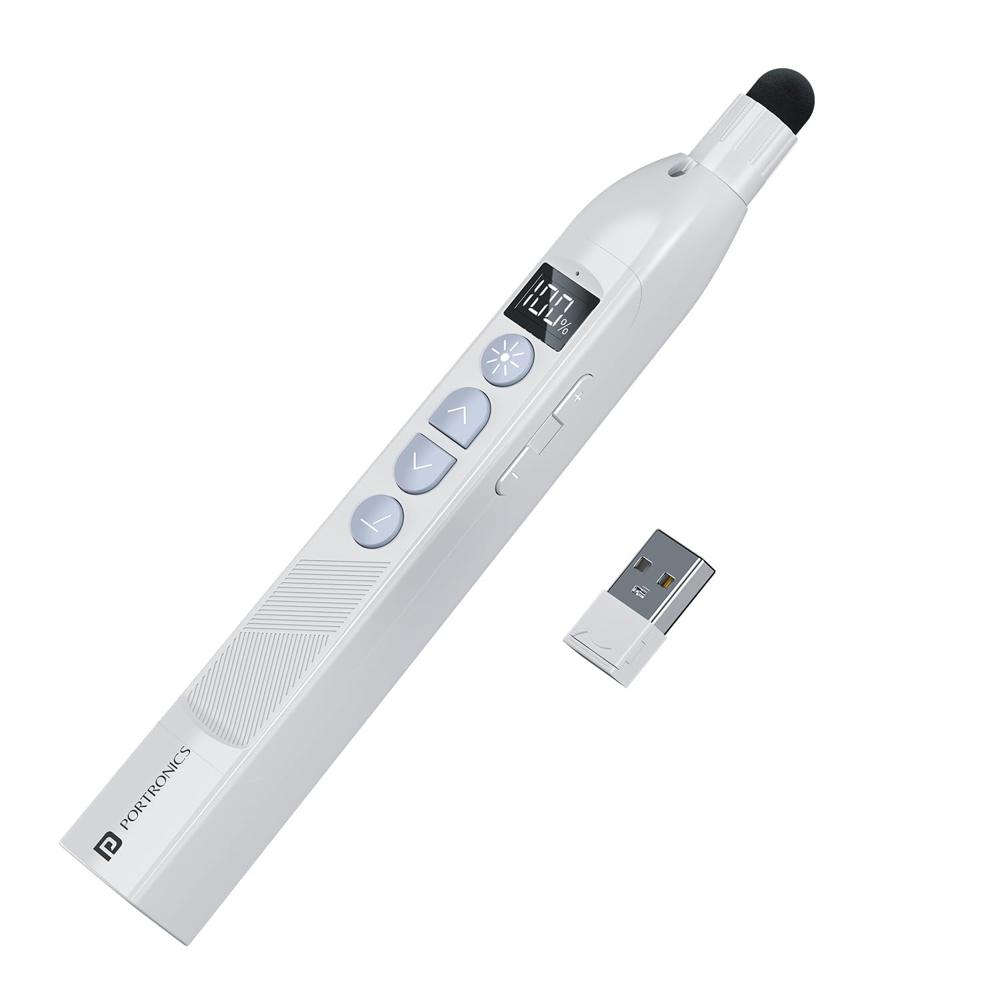 Portronics Slidemate 2 Wireless Presenter Remote With Rechargeable Battery, Slide - Color: White