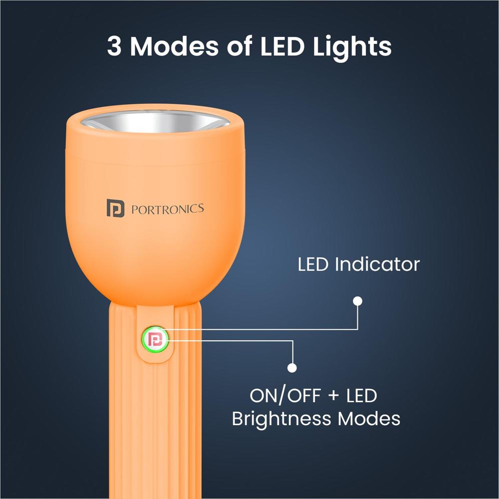 Portronics Eco Glow LED Torch Light with USB Rechargeable Battery, Dual-Brightness Levels, SOS