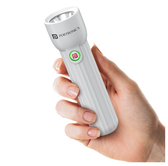 Portronics Eco Glow Mini Led Torch Light With Usb Rechargeable Battery, Compact Size Flashlight, - Color: White