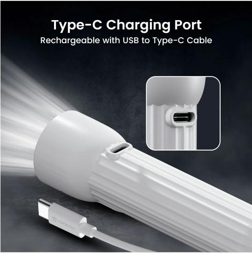 Portronics Eco Glow Mini LED Torch Light with USB Rechargeable Battery, Compact Size Flashlight,