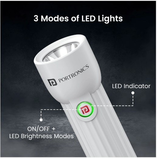 Portronics Eco Glow Mini LED Torch Light with USB Rechargeable Battery, Compact Size Flashlight,
