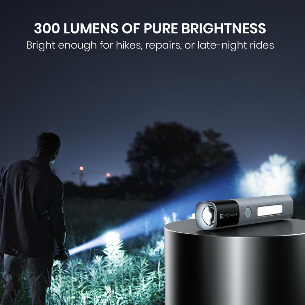 Portronics Eco Glow 2 Tactical Rechargeable Flashlight Torch,Adjustable Focus with Telescopic Zoom