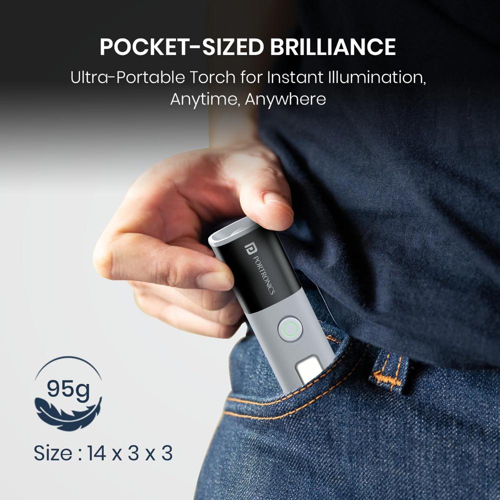 Portronics Eco Glow 2 Tactical Rechargeable Flashlight Torch,Adjustable Focus with Telescopic Zoom