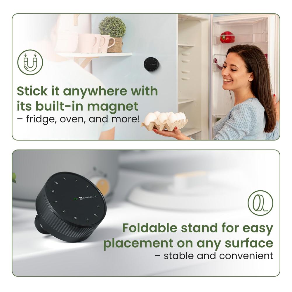 Portronics Tixie Rotational Countdown Timer with 12 Timing Gear & Magnetic Attachments,