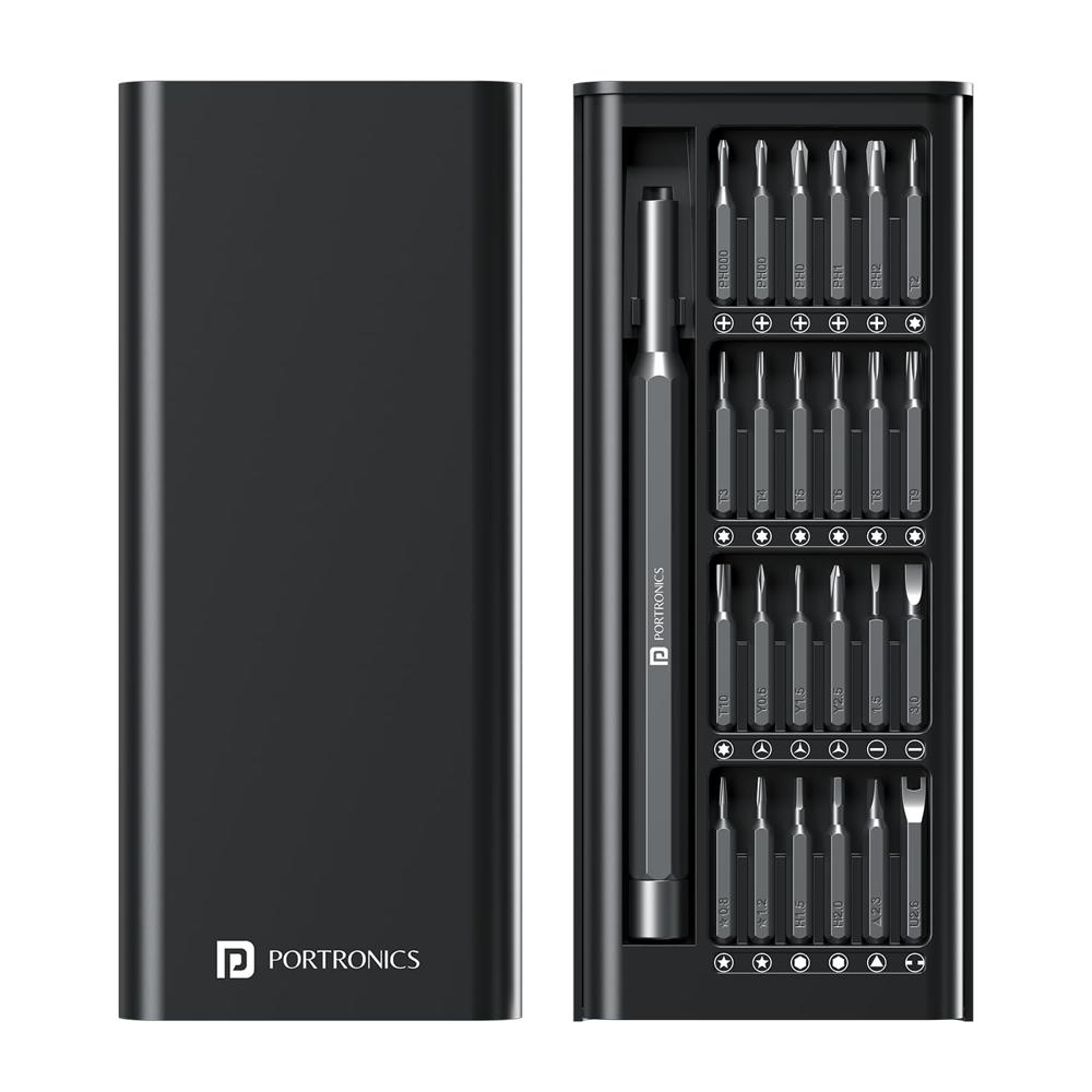 Portronics Bit Box,24-in-1 Screwdriver Kit,compact,durable,and Travel-friendly Tool Kit With A Magnetic - Color: Black