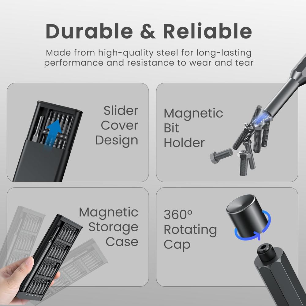 Portronics Bit Box,24-in-1 Screwdriver Kit,Compact,Durable,and Travel-Friendly Tool Kit with a Magnetic