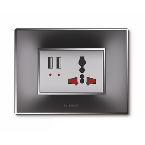 Wega Titanium Grey Plate With Digital Silver USB Charger And Inter Socket