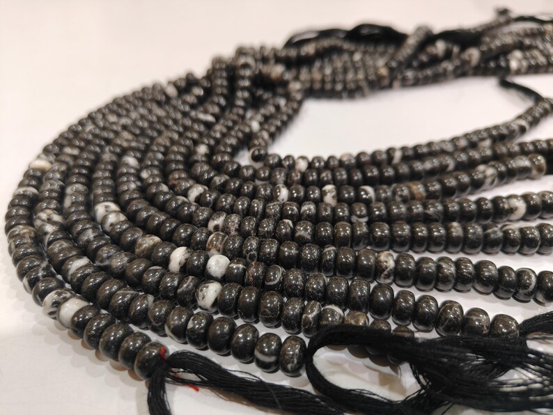 Natural Black & White Jasper Rondelle Plain Smooth 8mm Beads Sold Per Strand 8 Inches Long