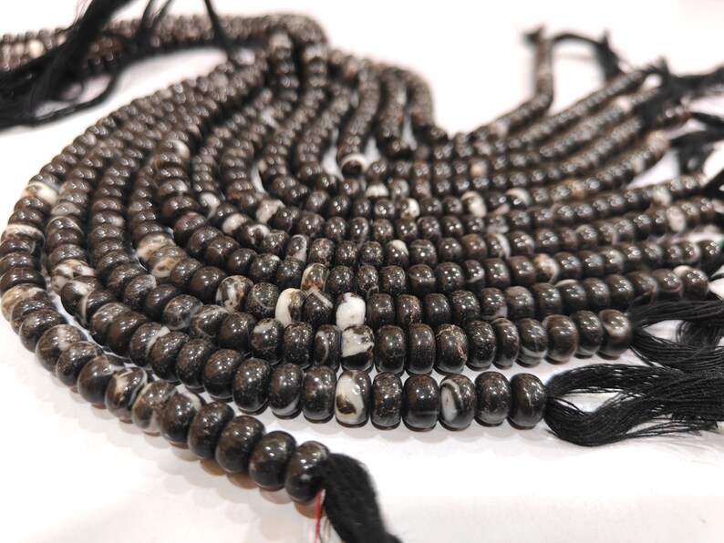 Natural Black & White Jasper Rondelle Plain Smooth 8mm Beads Sold Per Strand 8 Inches Long