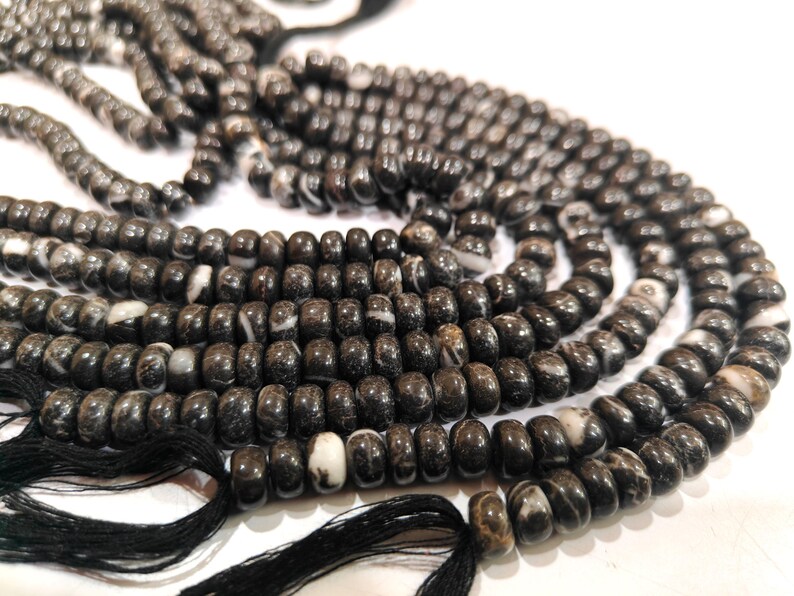 Natural Black & White Jasper Rondelle Plain Smooth 8mm Beads Sold Per Strand 8 Inches Long