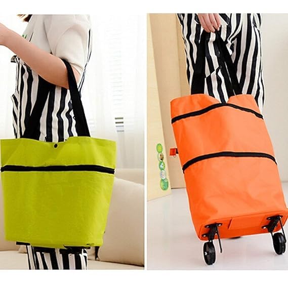 Polyester Foldable Shopping Trolley Carry Bag with Wheels