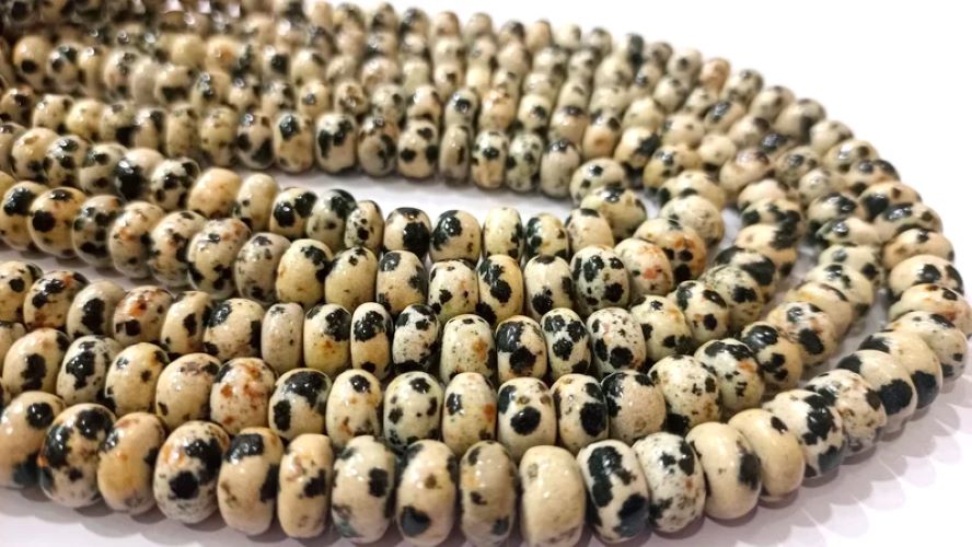 Natural Dalmatian Jasper Rondelle Plain Smooth 6mm & 8mm beads Sold Per Strand 8 inches Long