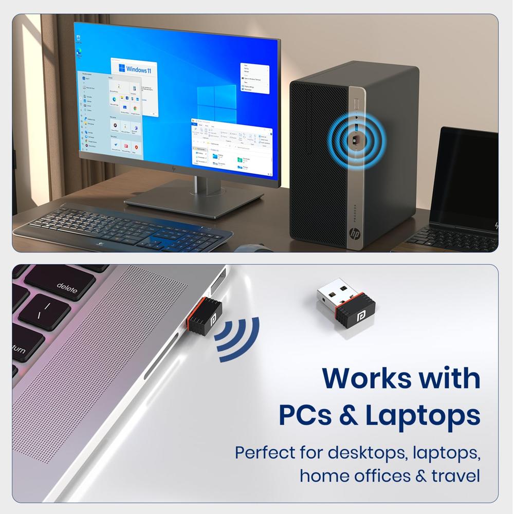 Portronics BlueFi Nano USB Wi-Fi & Bluetooth Adapter, Dual-Band 2.4GHz (200 Mbps)/5GHz (450 Mbps) up to