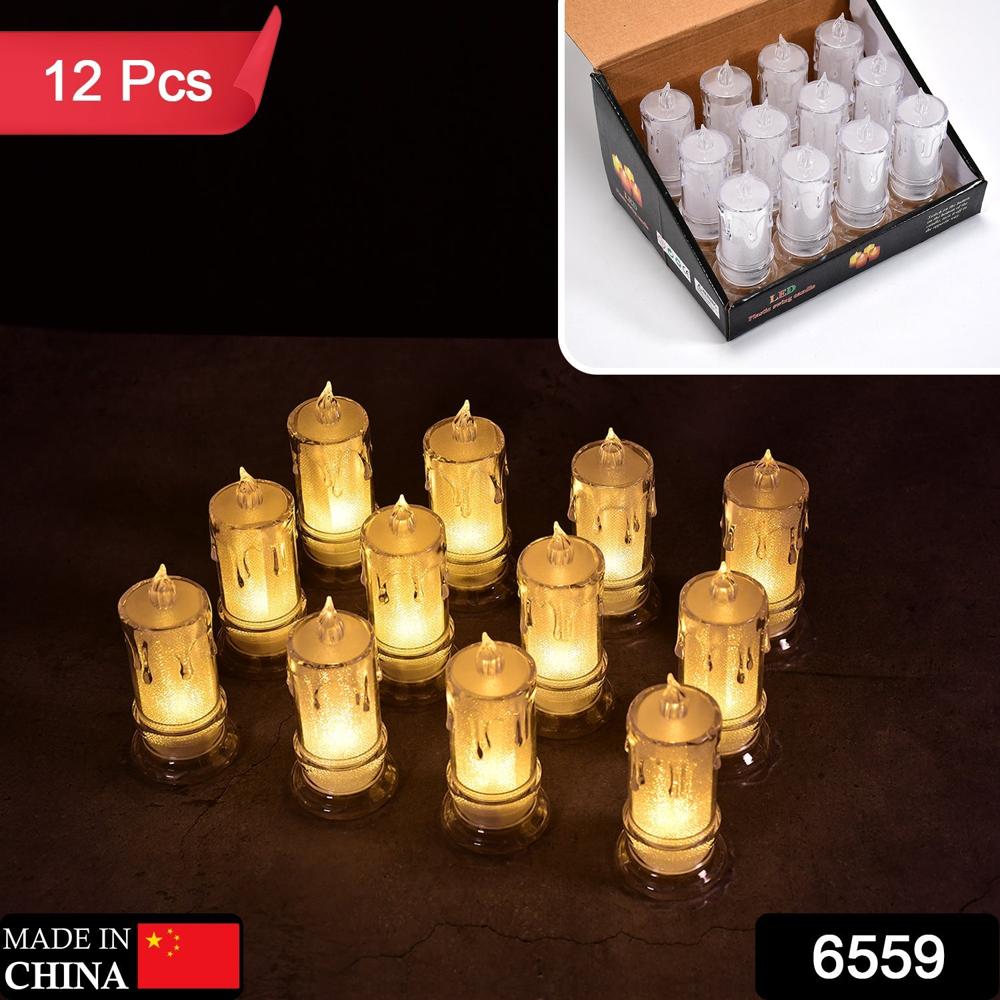 Big Flameless Melted Design Candles Set, Diwali (12 Pcs) - Color: Mix
