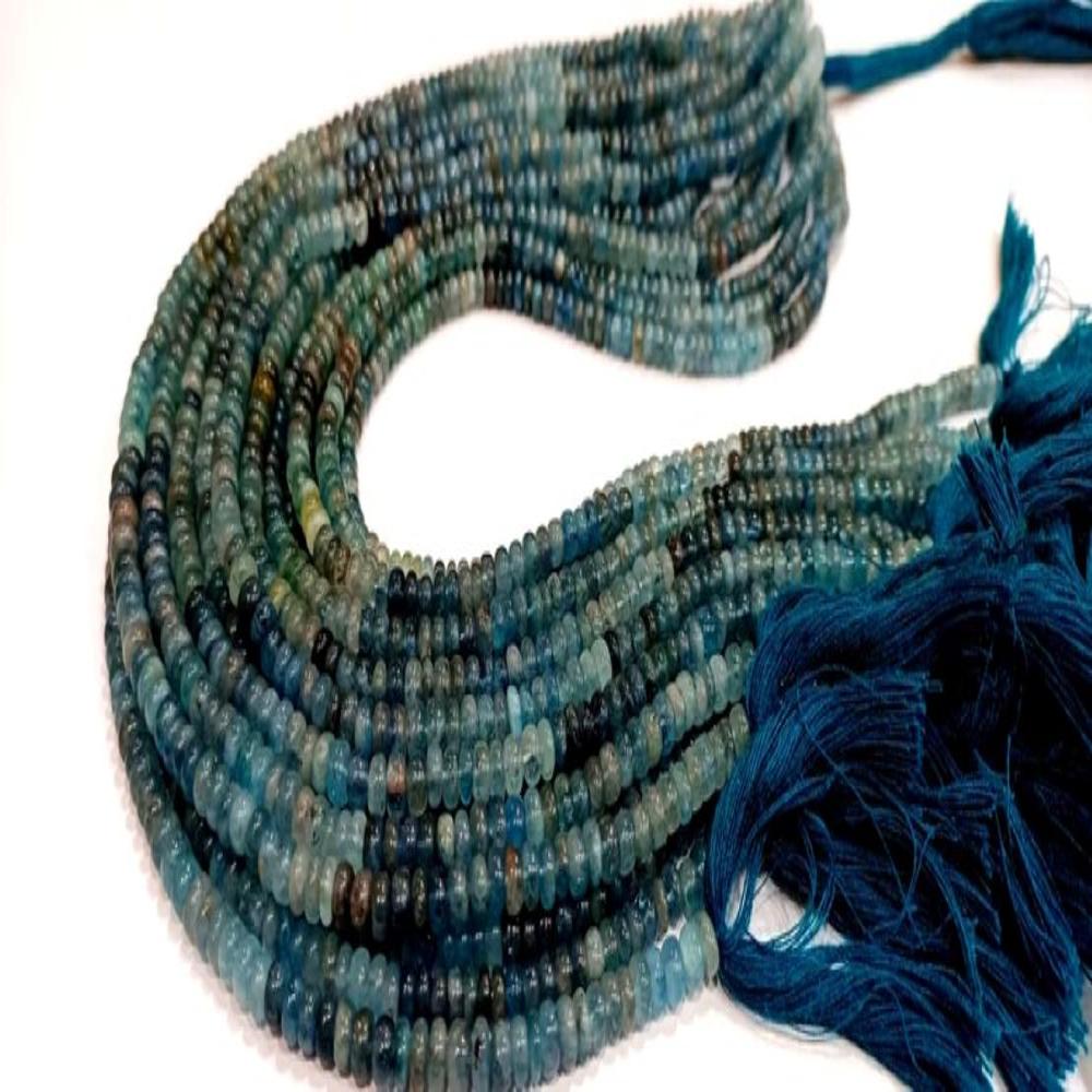 Natural Moss Aquamarine Rondelle Plain Smooth 4 to 6mm Beads Sold Per Strand 14 inches Long