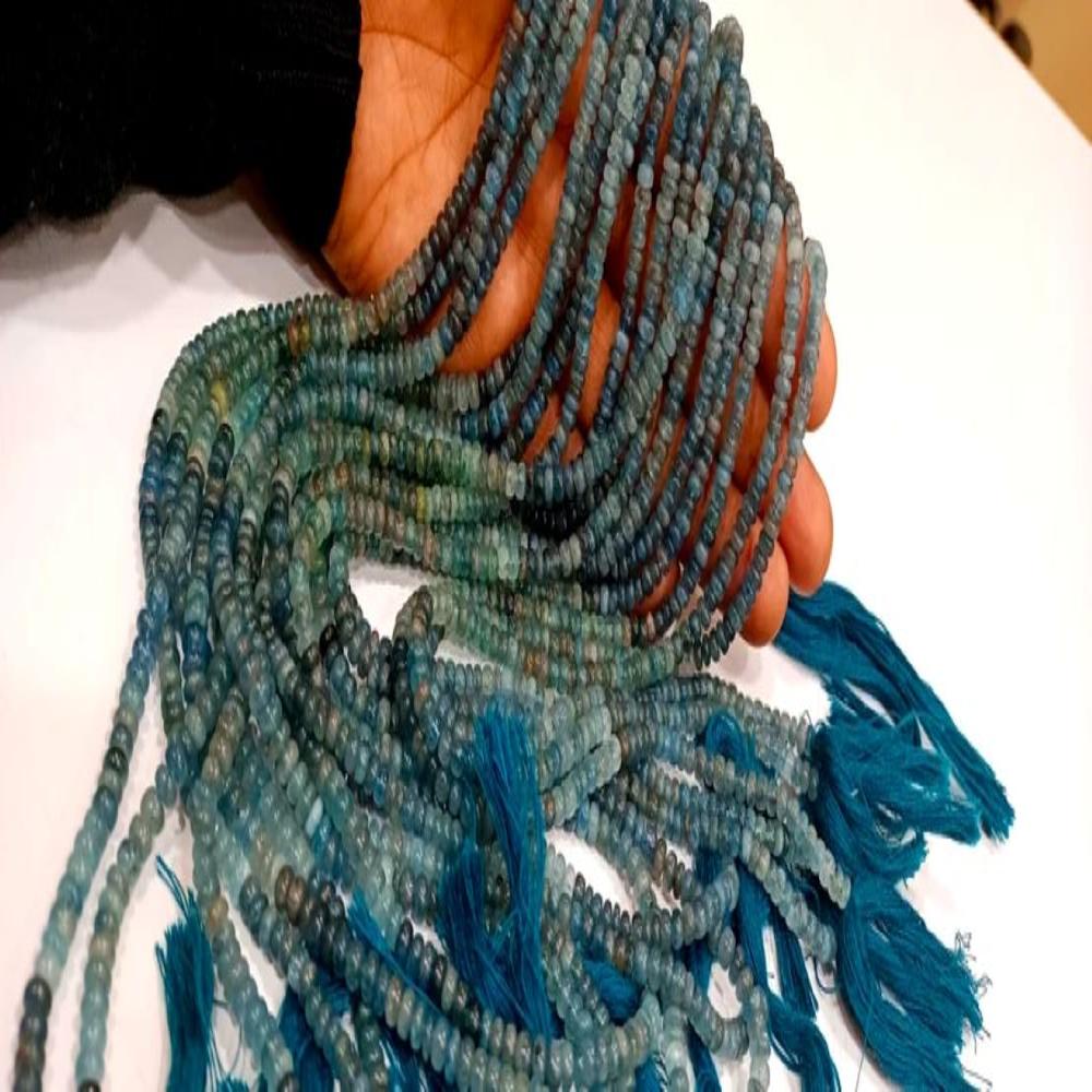 Natural Moss Aquamarine Rondelle Plain Smooth 4 to 6mm Beads Sold Per Strand 14 inches Long