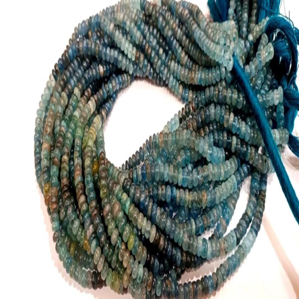 Natural Moss Aquamarine Rondelle Plain Smooth 4 to 6mm Beads Sold Per Strand 14 inches Long