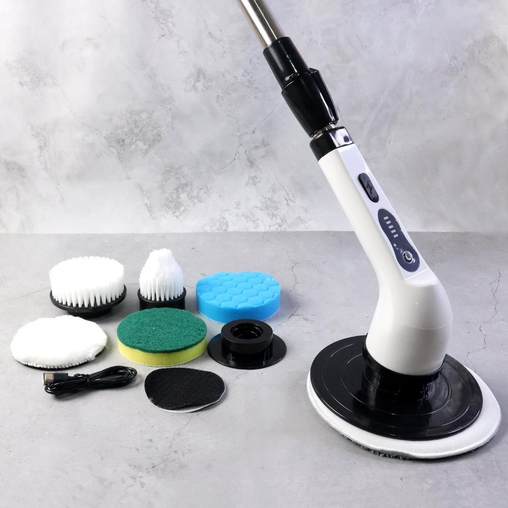 9 In 1 Rechargeable Electric Spin Scrubber With Telescopic Handle (1 Set) - Material: Plastic