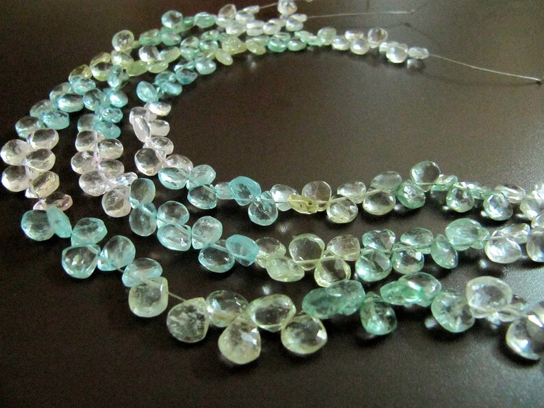 Natural Multi Color Aquamarine Heart Shape Faceted 7-8mm Gemstone Strand 10 inches long 