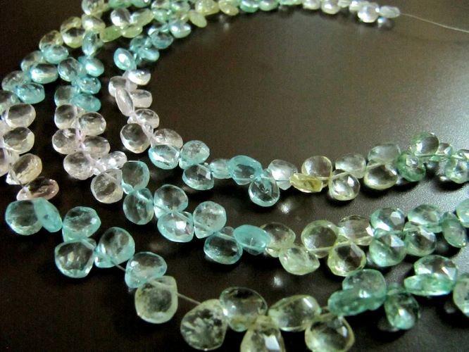 Natural Multi Color Aquamarine Heart Shape Faceted 7-8mm Gemstone Strand 10 inches long 
