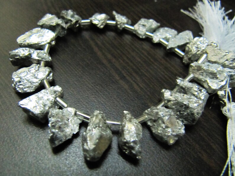  Titanium Silver Coated Rough Aquamarine Natural Beads 8 inches Strand,Beads Size 7x13mm to 14x20mm 20 bead