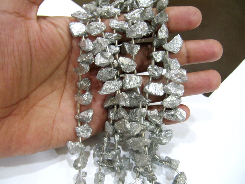  Titanium Silver Coated Rough Aquamarine Natural Beads 8 inches Strand,Beads Size 7x13mm to 14x20mm 20 bead