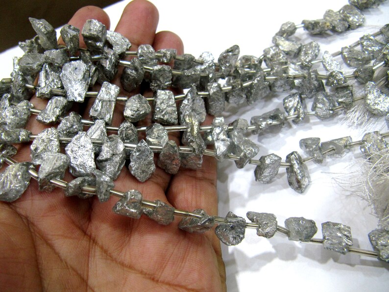  Titanium Silver Coated Rough Aquamarine Natural Beads 8 inches Strand,Beads Size 7x13mm to 14x20mm 20 bead