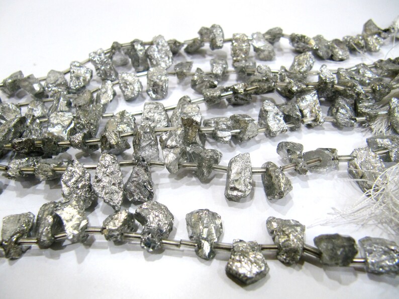  Titanium Silver Coated Rough Aquamarine Natural Beads 8 inches Strand,Beads Size 7x13mm to 14x20mm 20 bead