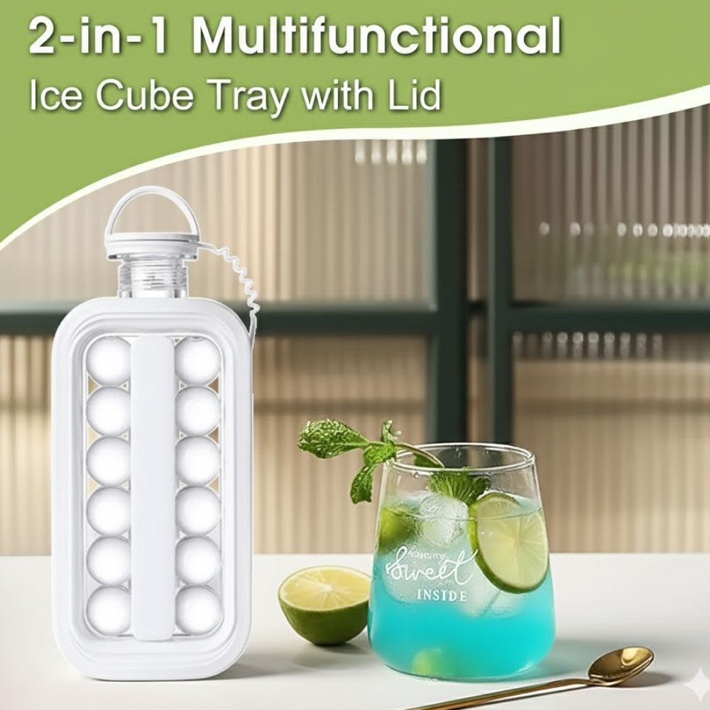 Foldable Ice Tray with Lid, 2 in 1 Ice Ball Maker