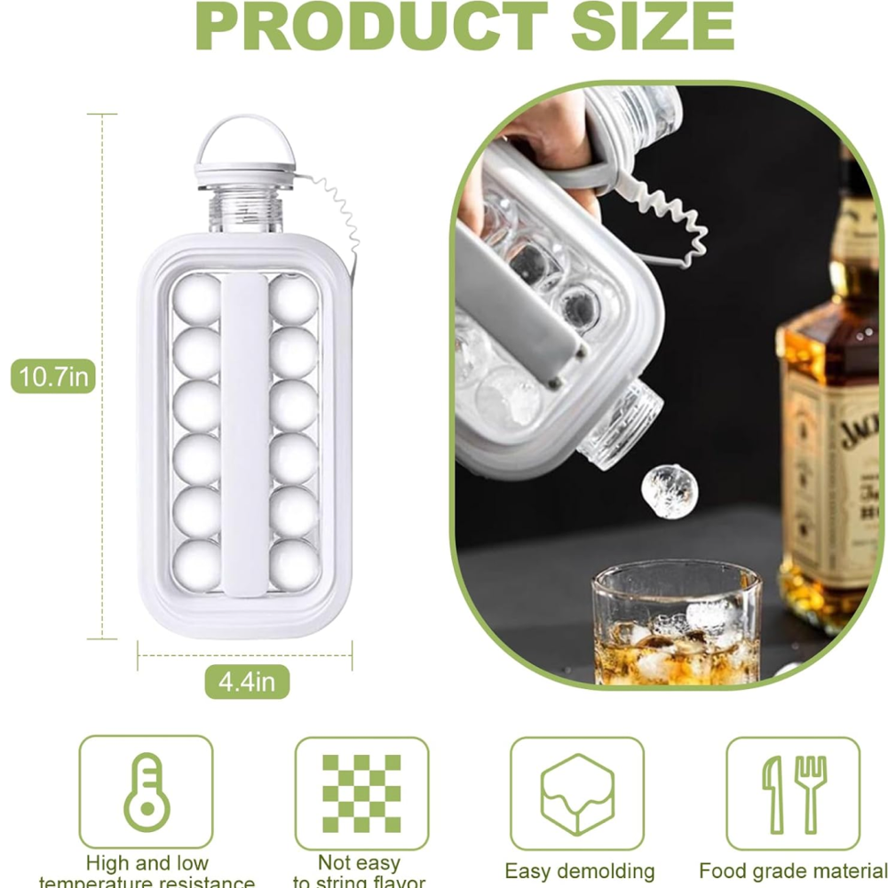 Foldable Ice Tray with Lid, 2 in 1 Ice Ball Maker