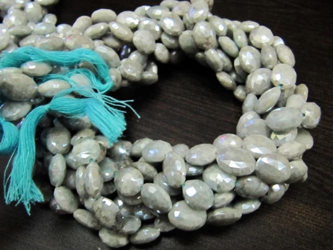Natural Aquamarine  Oval Shape Faceted 11-12mm Beads Silver Coated Beads Strand 14 inches Long