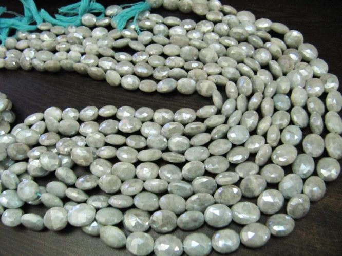 Natural Aquamarine  Oval Shape Faceted 11-12mm Beads Silver Coated Beads Strand 14 inches Long
