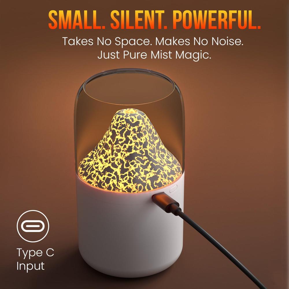 Portronics Magma 2-in-1 Volcano Water Mist Humidifier & Night Lamp, Type-C Powered, Silent