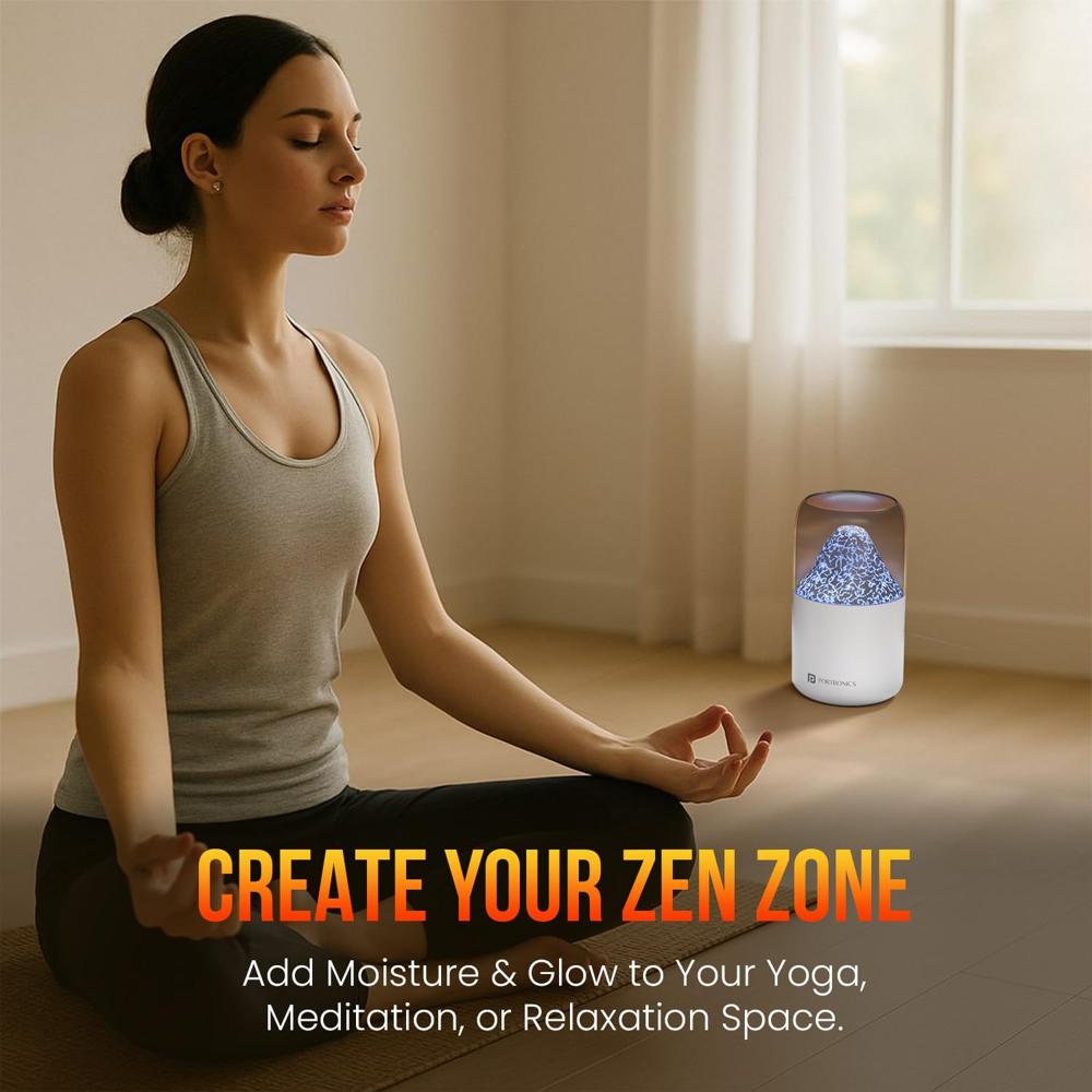 Portronics Magma 2-in-1 Volcano Water Mist Humidifier & Night Lamp, Type-C Powered, Silent