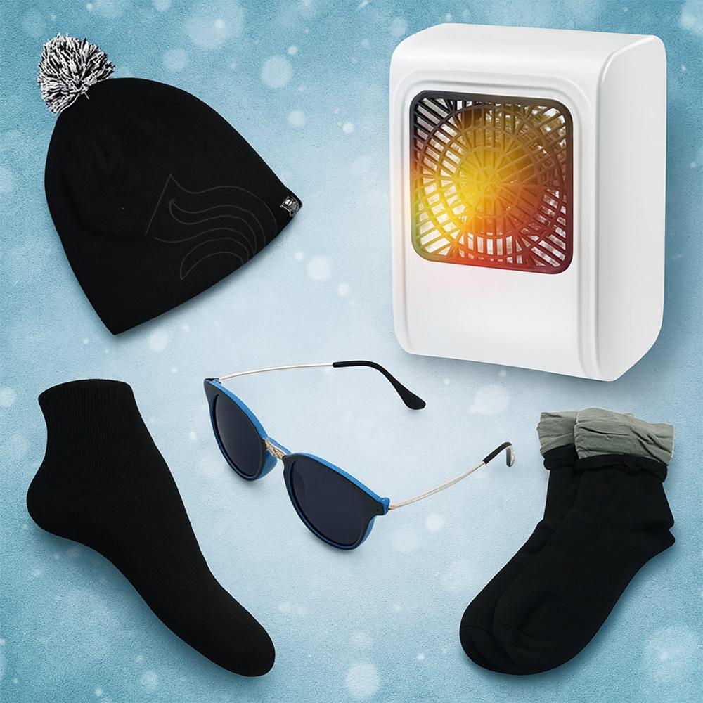 Winter Warm Set Bennie hat, Room Heater, Sunglasses And Socks (5 Pcs Combo)