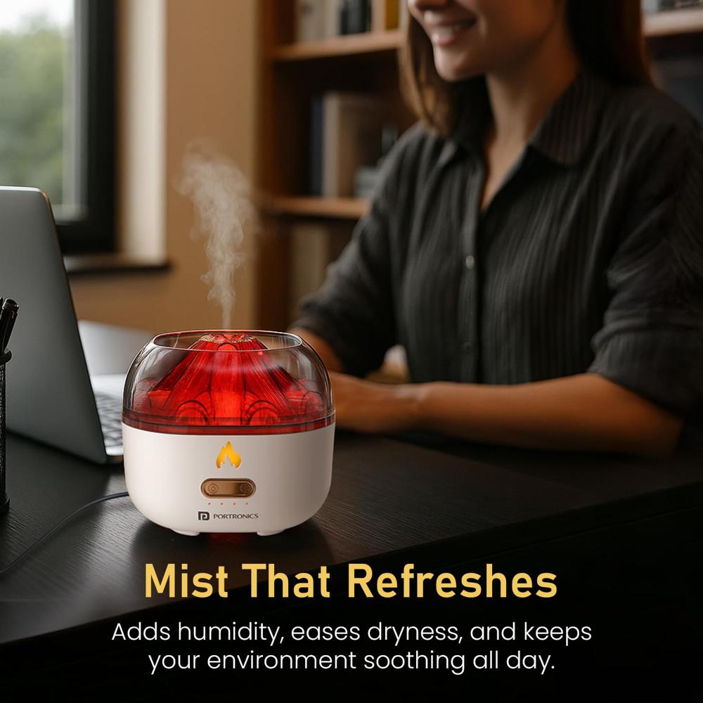 Portronics Magma Pro, Mini Aromatherapy Humidifier with Dual Light Modes, Essential Oil