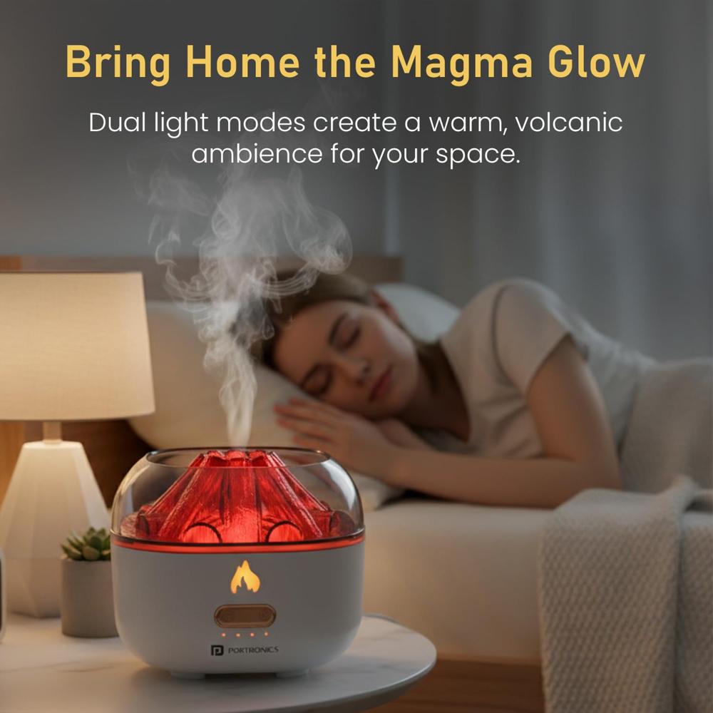 Portronics Magma Pro, Mini Aromatherapy Humidifier with Dual Light Modes, Essential Oil