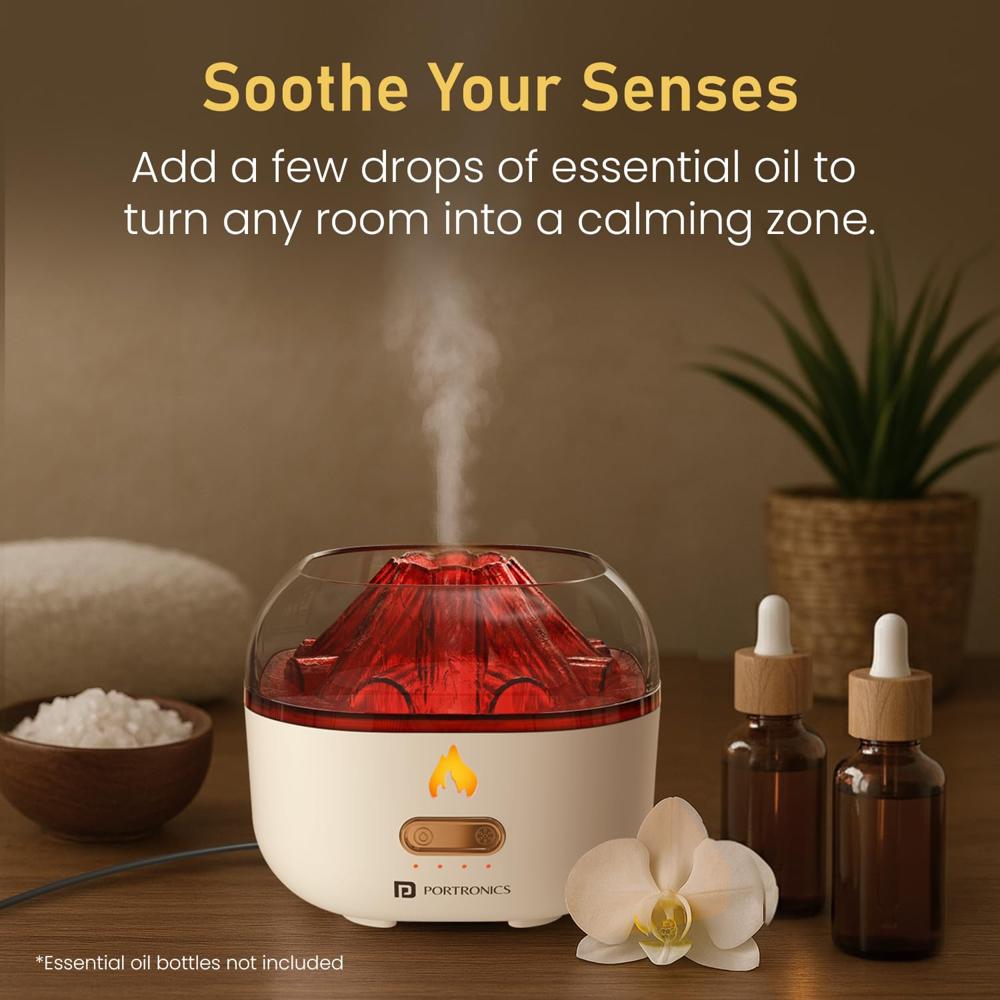 Portronics Magma Pro, Mini Aromatherapy Humidifier with Dual Light Modes, Essential Oil