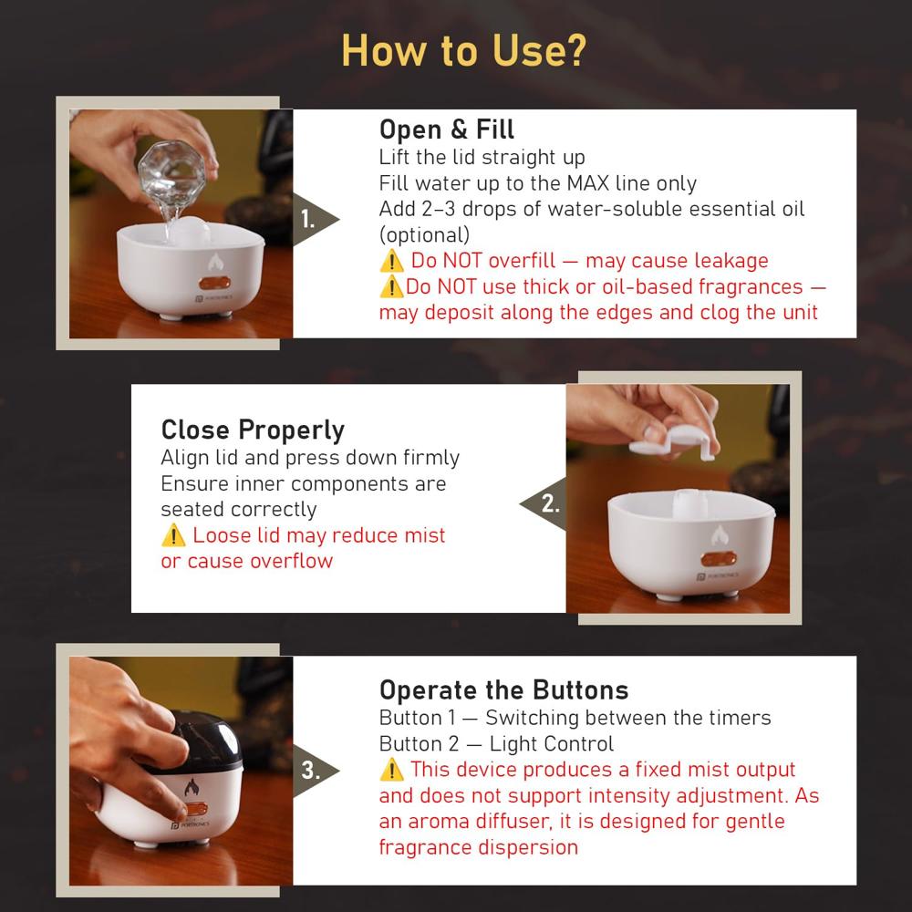 Portronics Magma Pro, Mini Aromatherapy Humidifier with Dual Light Modes, Essential Oil