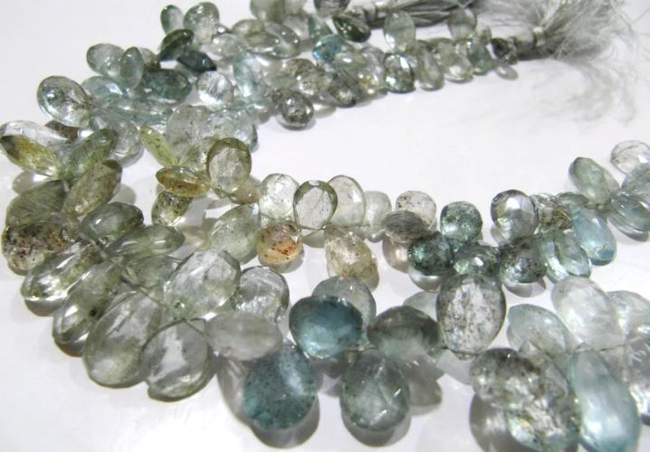 Natural Moss Aquamarine Pear Shape Faceted 6x9mm to 7x11 mm  Strand 9 inch long