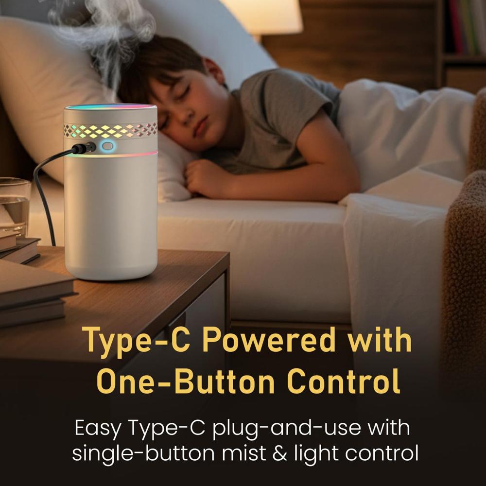 Portronics Magma Lite Type-C Powered Humidifier with RGB Light, 260ml Water Tank, 35ml/h