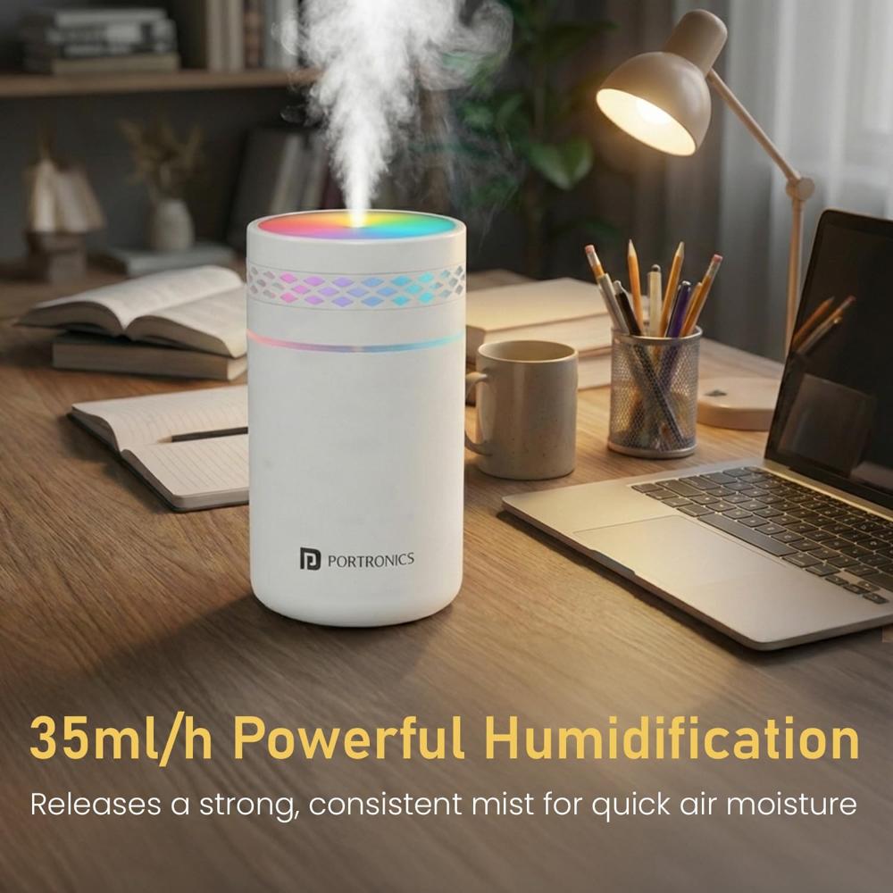 Portronics Magma Lite Type-C Powered Humidifier with RGB Light, 260ml Water Tank, 35ml/h
