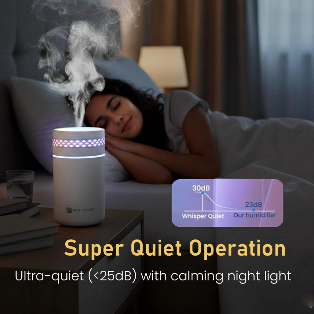 Portronics Magma Lite Type-C Powered Humidifier with RGB Light, 260ml Water Tank, 35ml/h