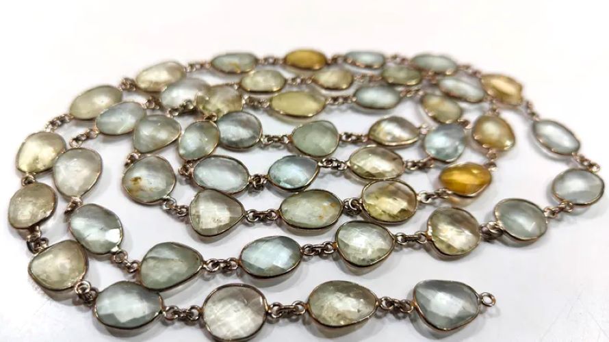 Natural Multi Aquamarine Briolette Connector Chain Free Shape Bezel Chain 12 to 15 mm